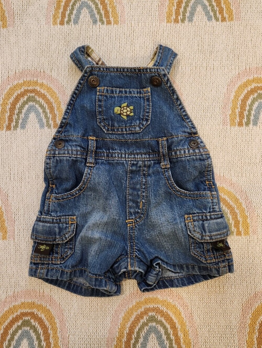 Vintage Gymboree 0-3 Months Summer Turtle Denim Shortalls - Blue Overalls